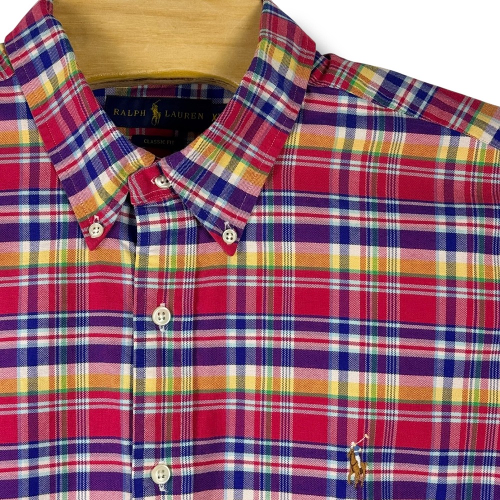 Ralph Lauren Button Down Shirt Men XXL Multi-Color Plaid Classic Fit Flesh Pony